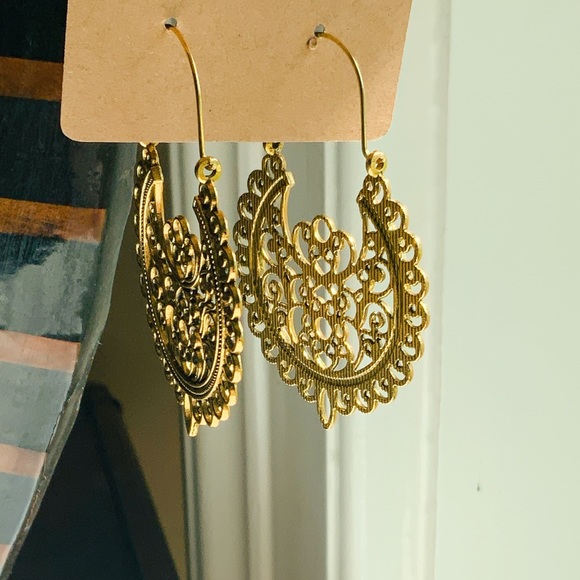 BOGO Large Gold Mandala Hoop Earrings Filigree Tribal Aztec Tibetan Native Bird - Picture 15 of 16